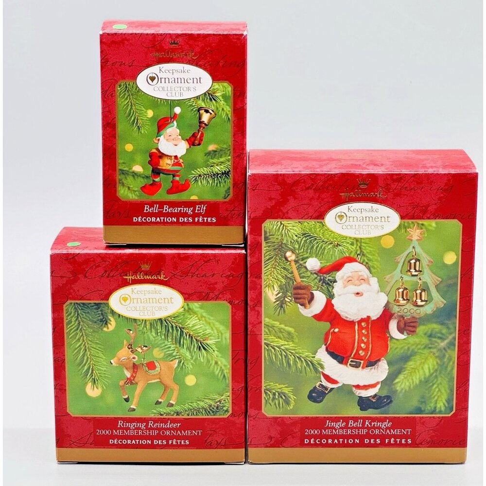 Hallmark Keepsake Collectors Club 2000 Elf Jingle Bell Kringle Reindeer Lot of 3